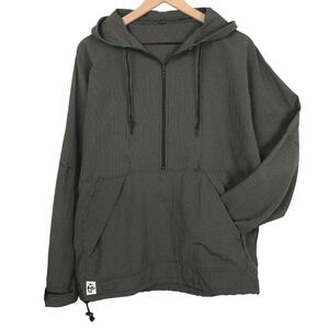 CHUMS Hello Wear Micro Grid Quarter Zip Hooded Anorak Jacket Sz S Green Pocket
